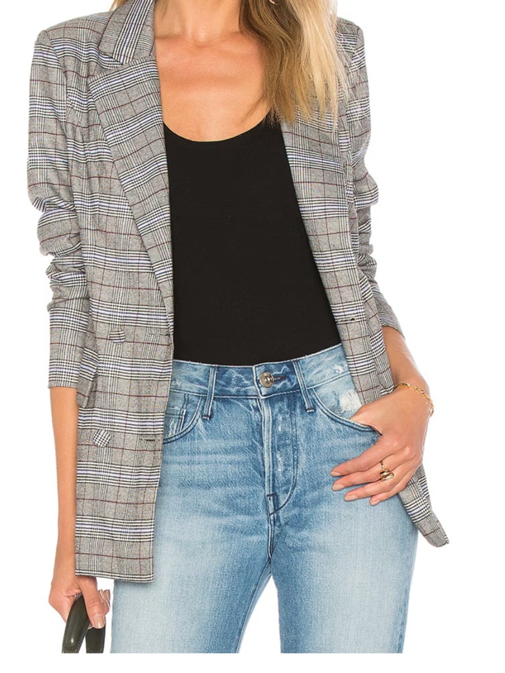 Majorelle Plaid Double Breasted Blazer XS Gray Check Tailored Jacket